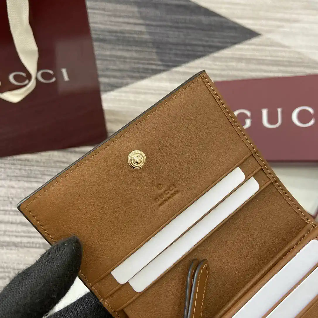 Gucci 847207 GG Emblem small wallet Rosso Ancora Brown GG leather