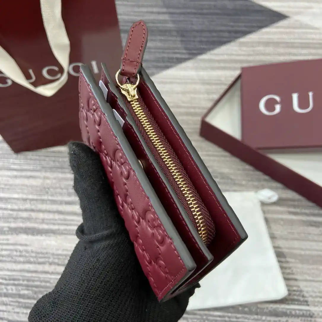 Gucci 847208 GG Emblem small wallet Rosso Ancora red GG leather