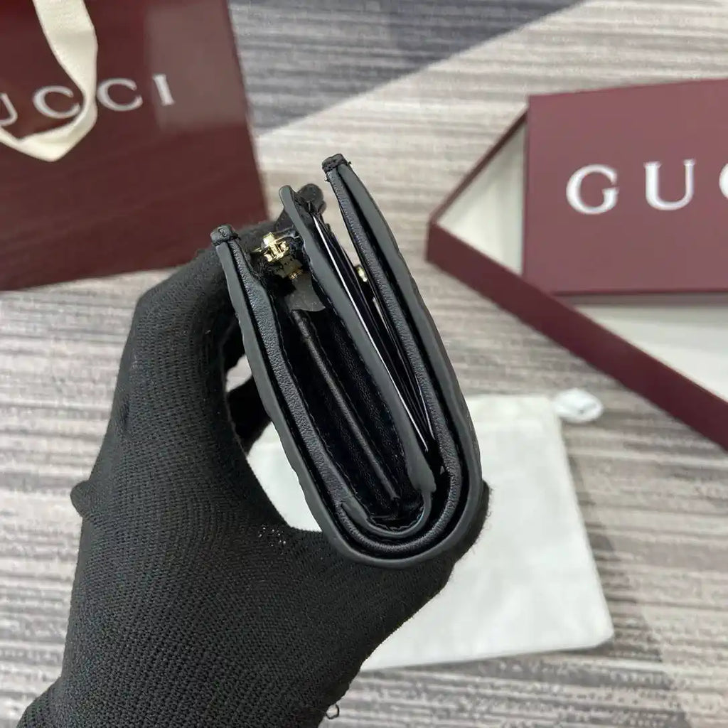 Gucci 847208 GG Emblem small wallet Rosso Black GG leather