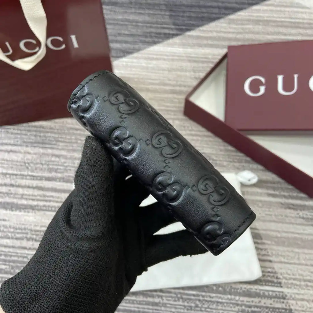 Gucci 847208 GG Emblem small wallet Rosso Black GG leather