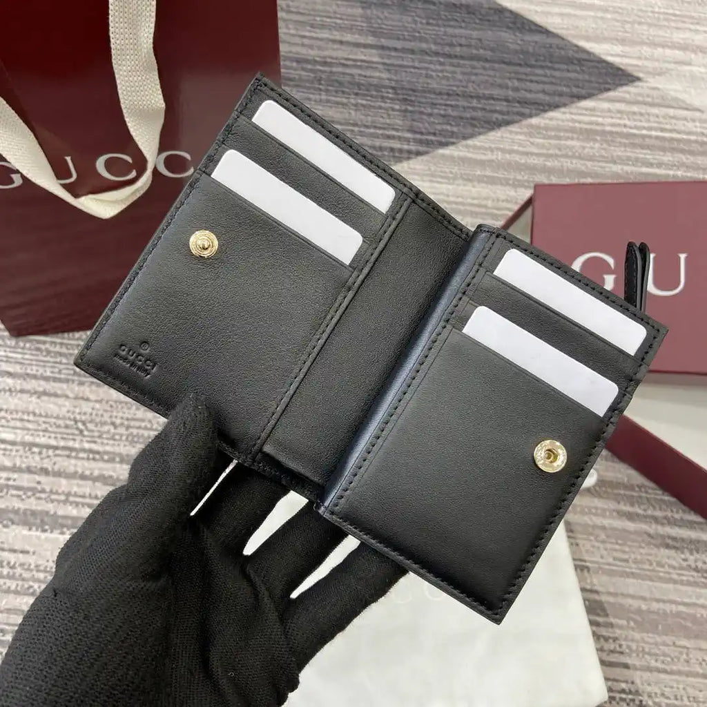 Gucci 847208 GG Emblem small wallet Rosso Black GG leather