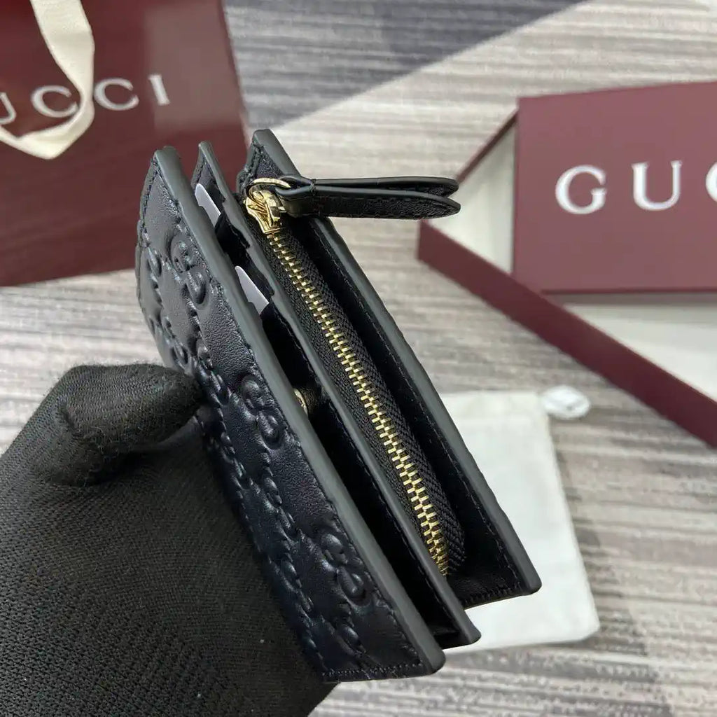 Gucci 847208 GG Emblem small wallet Rosso Black GG leather