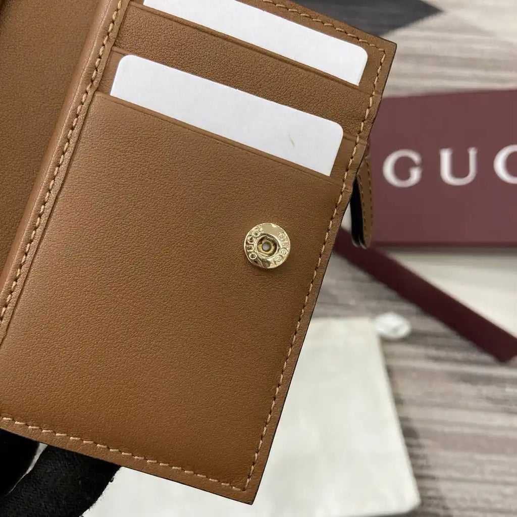 Gucci 847208 GG Emblem small wallet Rosso Brown GG leather