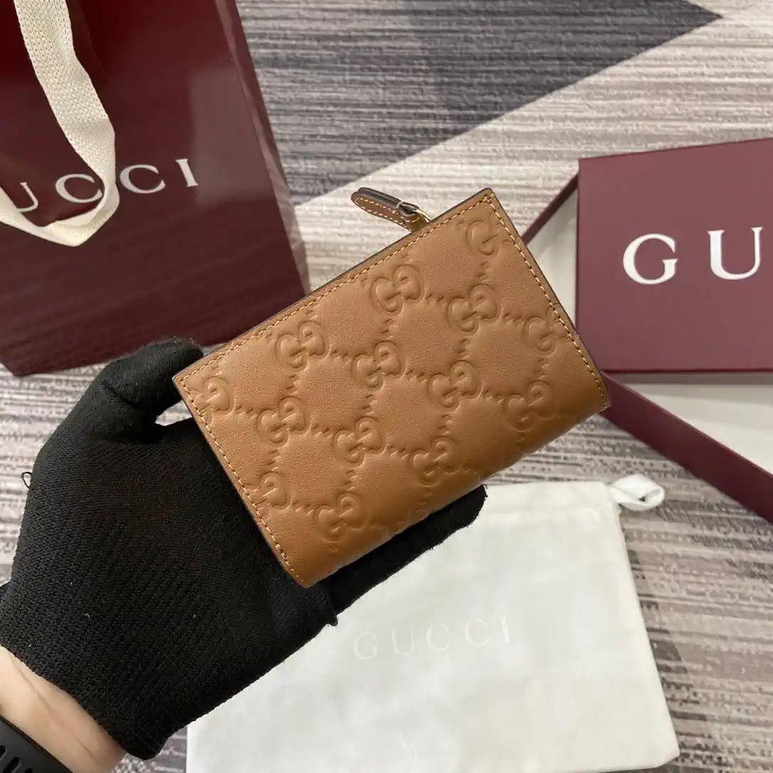 Gucci 847208 GG Emblem small wallet Rosso Brown GG leather