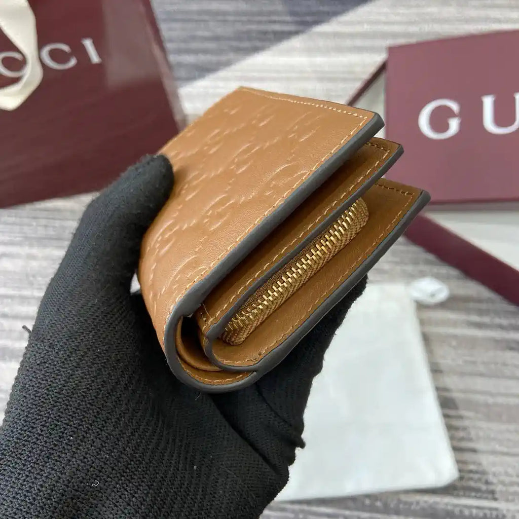 Gucci 847208 GG Emblem small wallet Rosso Brown GG leather