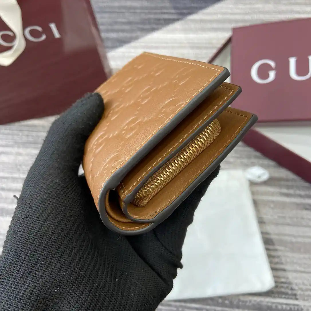 Gucci 847208 GG Emblem small wallet Rosso Brown GG leather