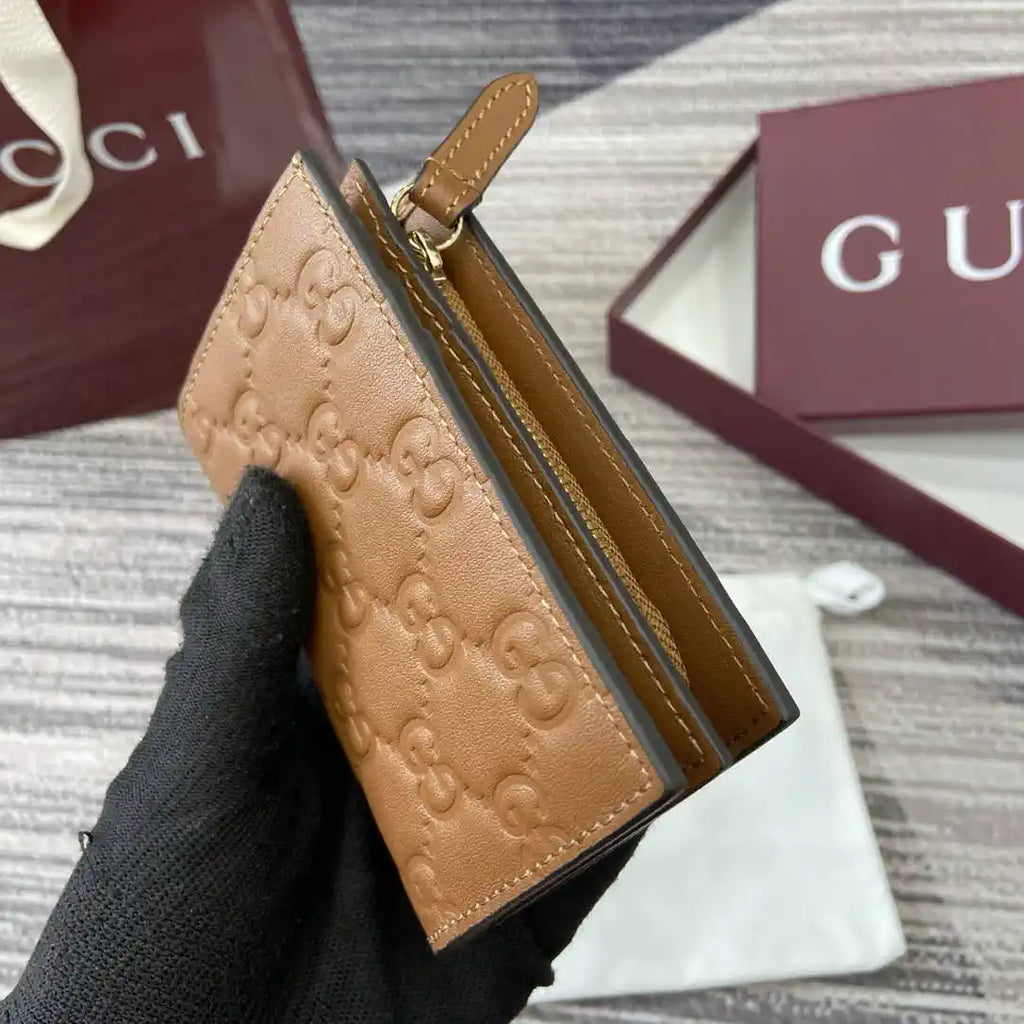 Gucci 847208 GG Emblem small wallet Rosso Brown GG leather