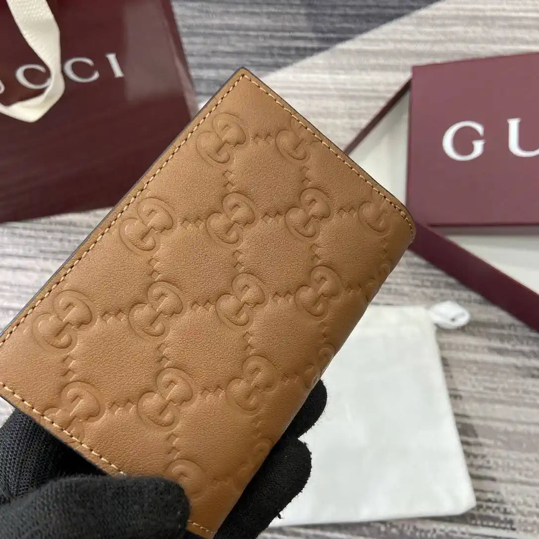 Gucci 847208 GG Emblem small wallet Rosso Brown GG leather