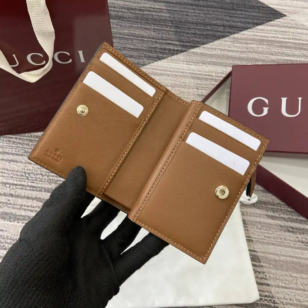 Gucci 847208 GG Emblem small wallet Rosso Brown GG leather