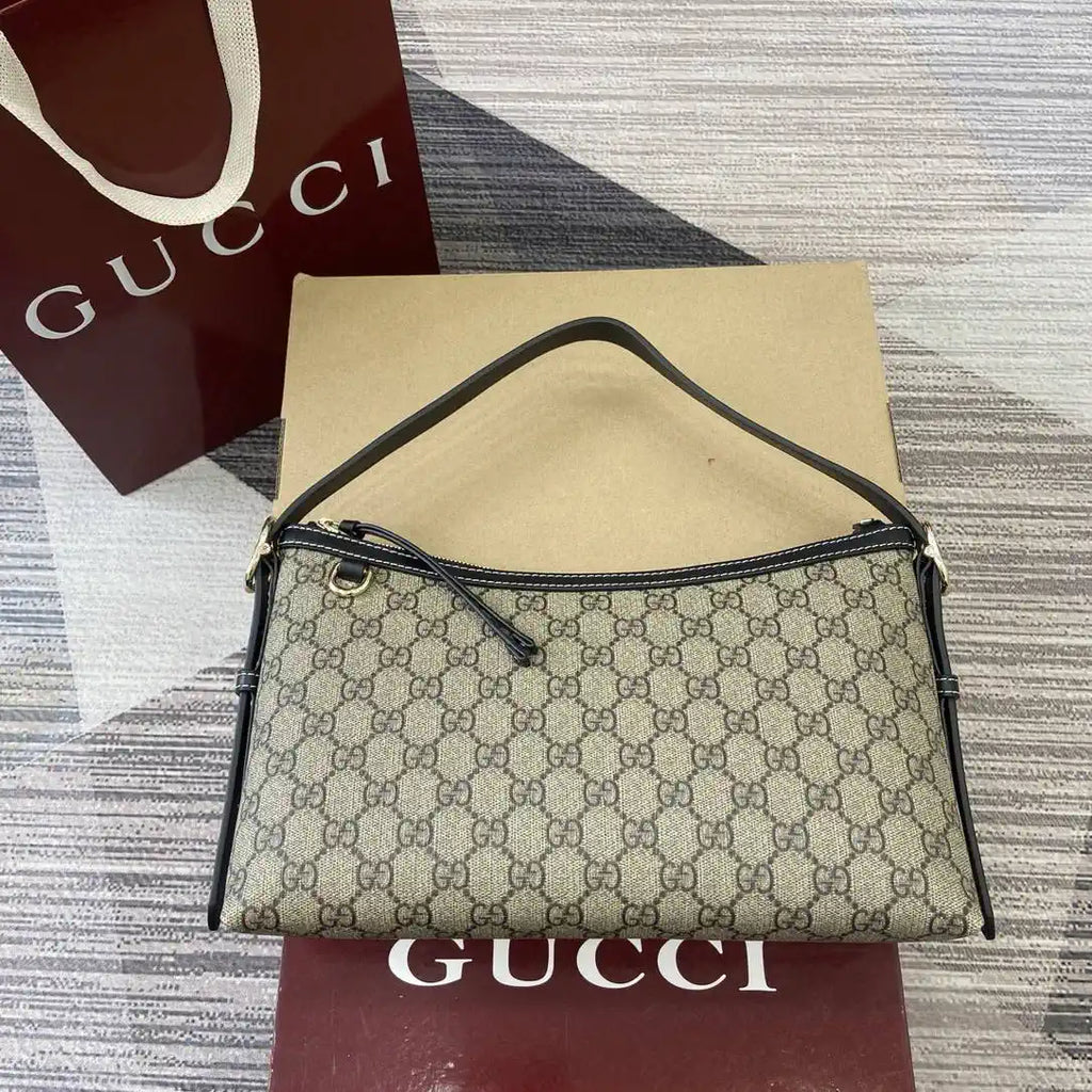 Gucci 847449 GG Emblem medium shoulder bag Beige and Black