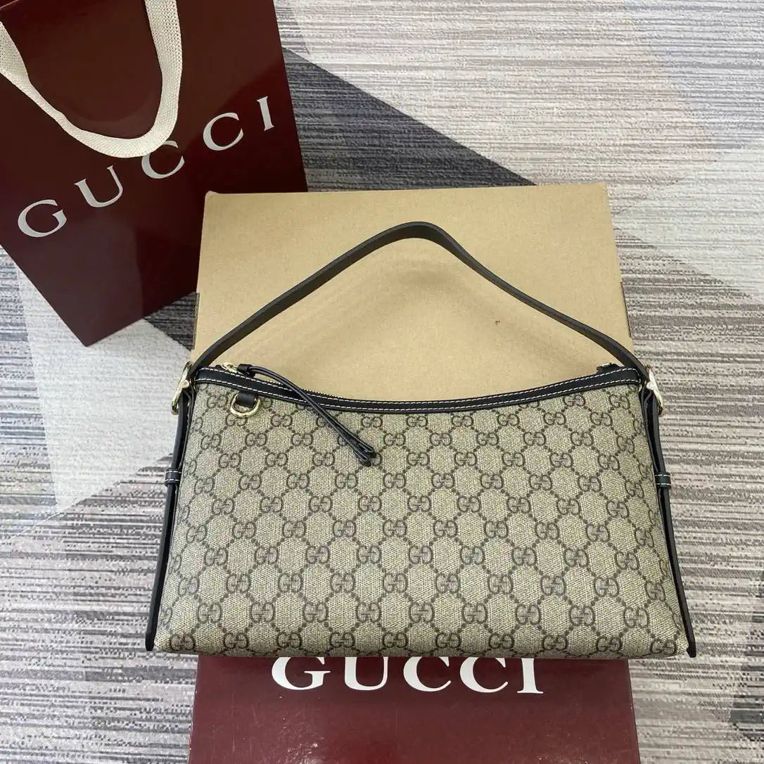 Gucci 847449 GG Emblem medium shoulder bag Beige and Black