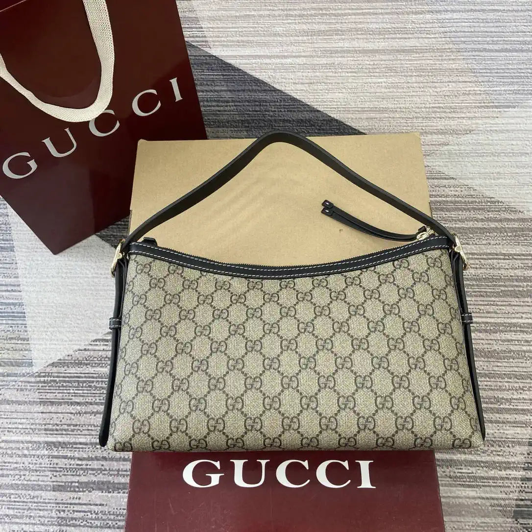Gucci 847449 GG Emblem medium shoulder bag Beige and Black