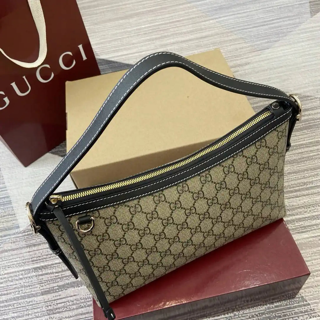 Gucci 847449 GG Emblem medium shoulder bag Beige and Black