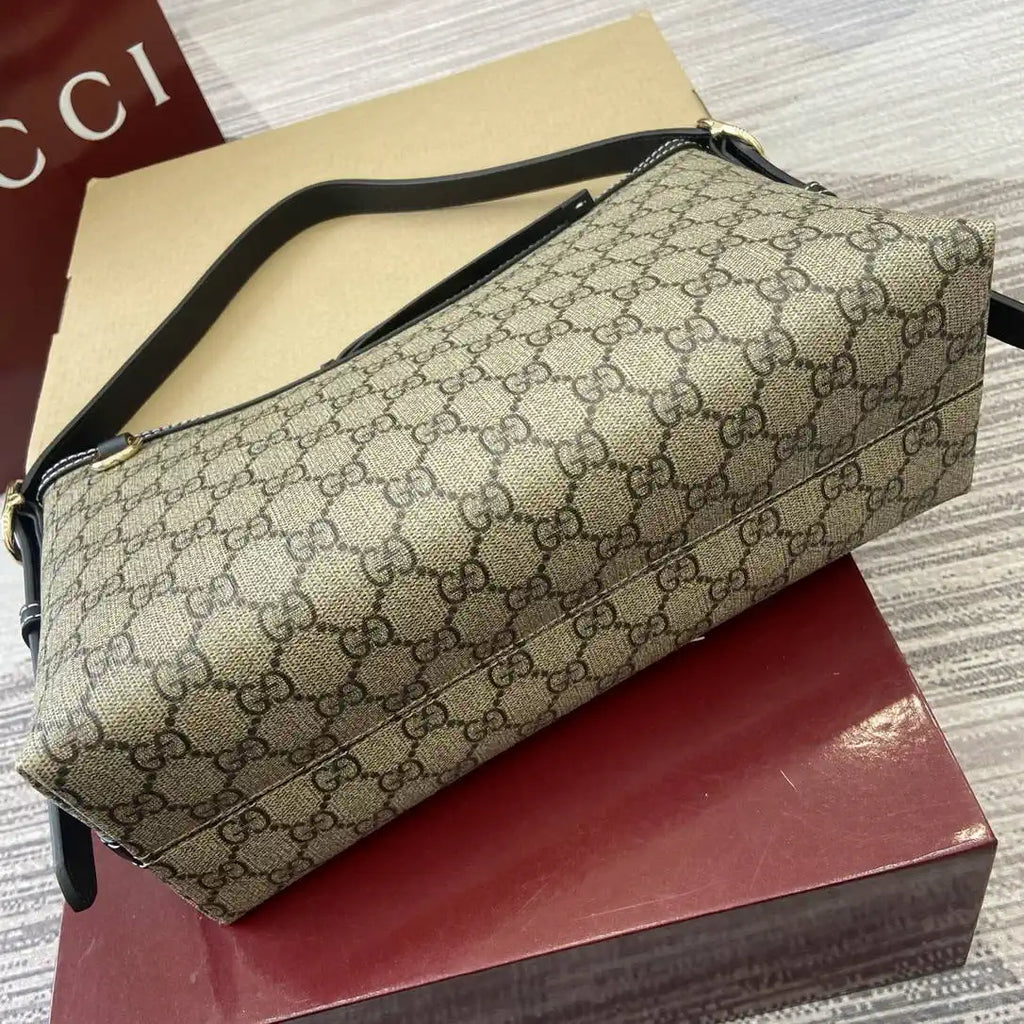 Gucci 847449 GG Emblem medium shoulder bag Beige and Black