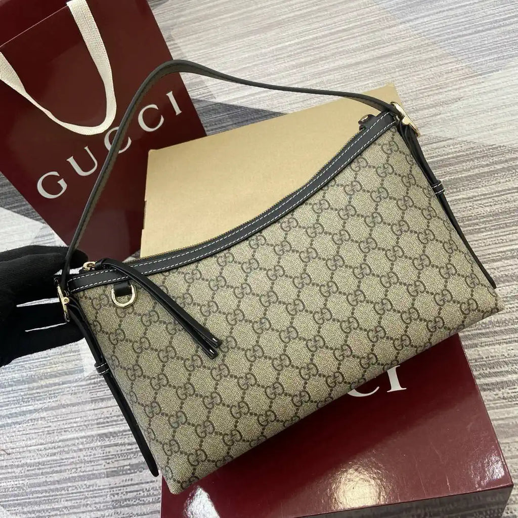 Gucci 847449 GG Emblem medium shoulder bag Beige and Black