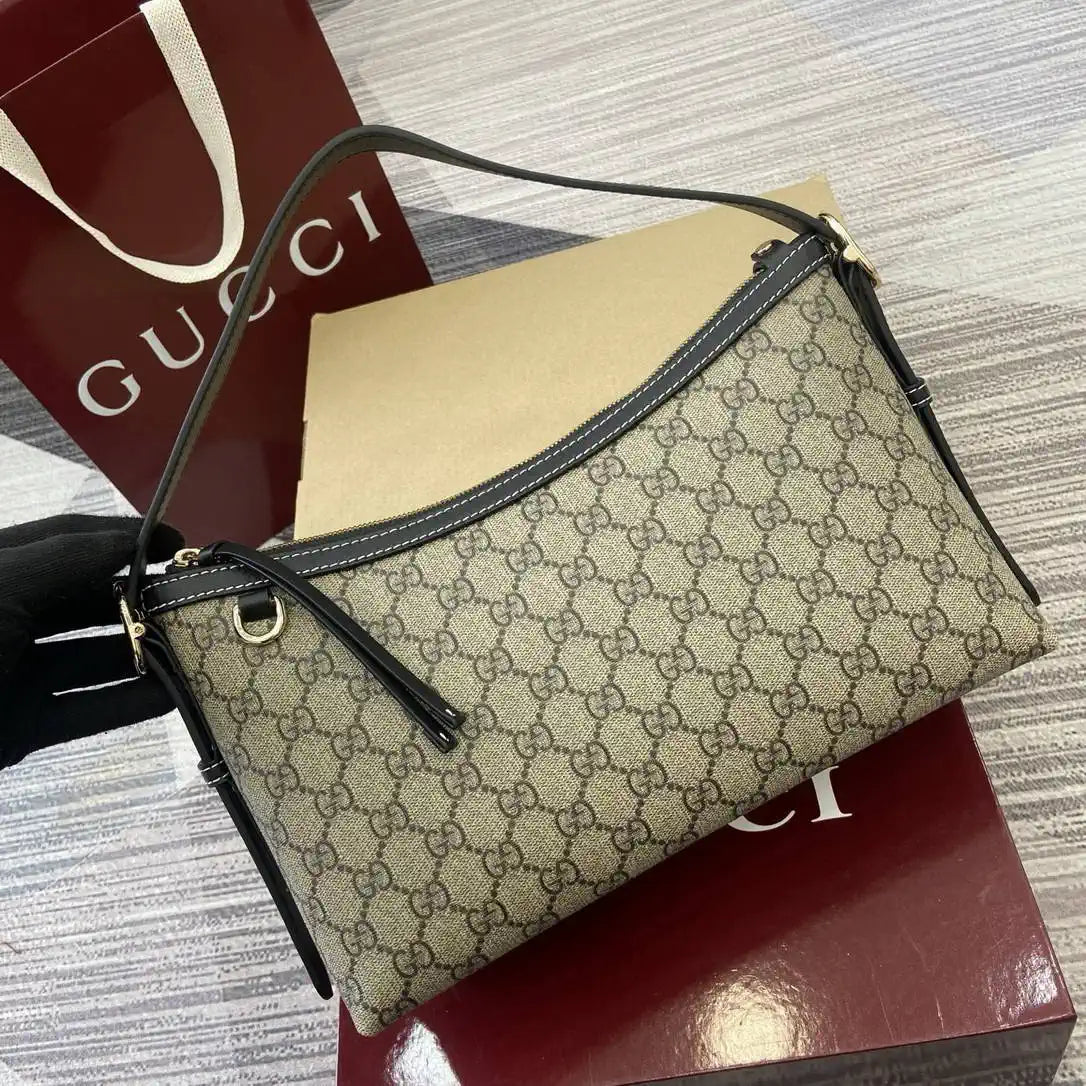 Gucci 847449 GG Emblem medium shoulder bag Beige and Black