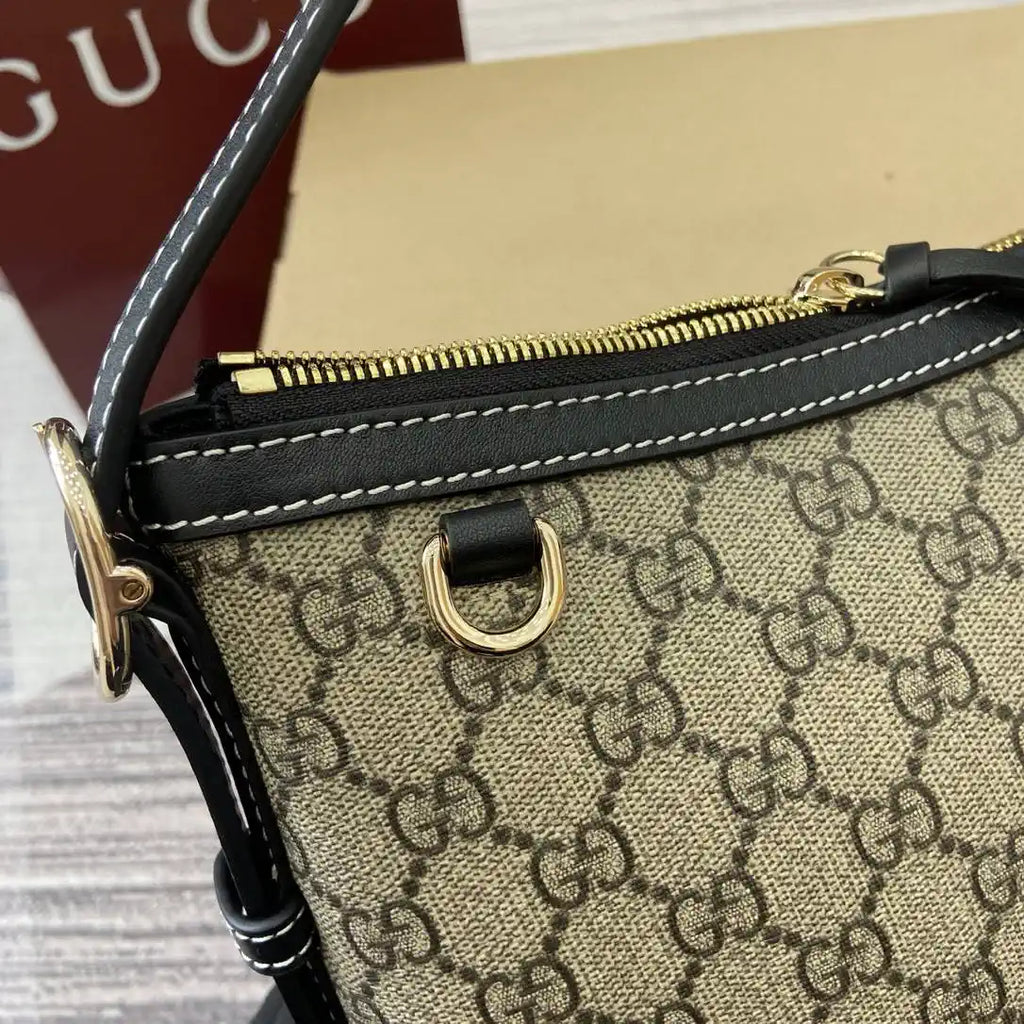 Gucci 847449 GG Emblem medium shoulder bag Beige and Black