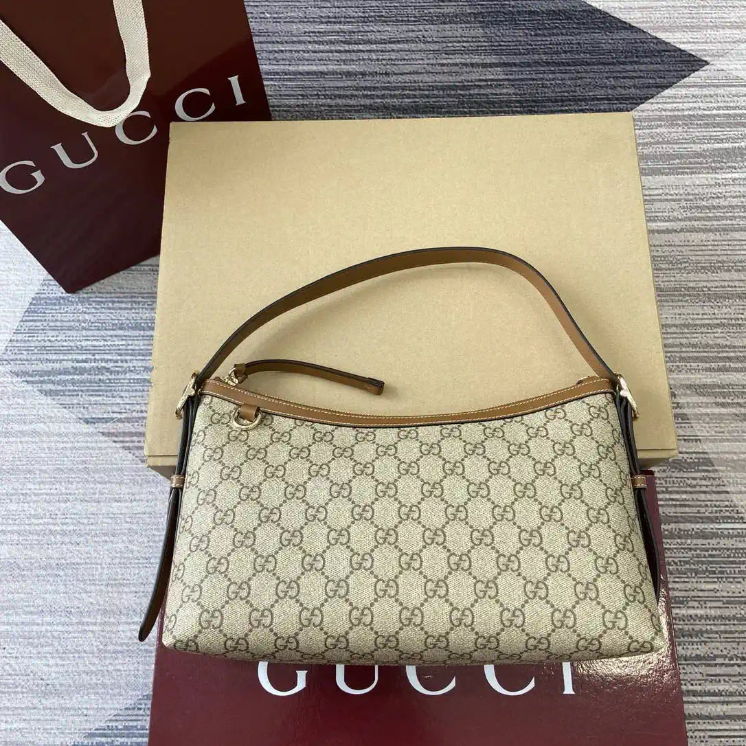 Gucci 847449 GG Emblem medium shoulder bag Beige and dark brown
