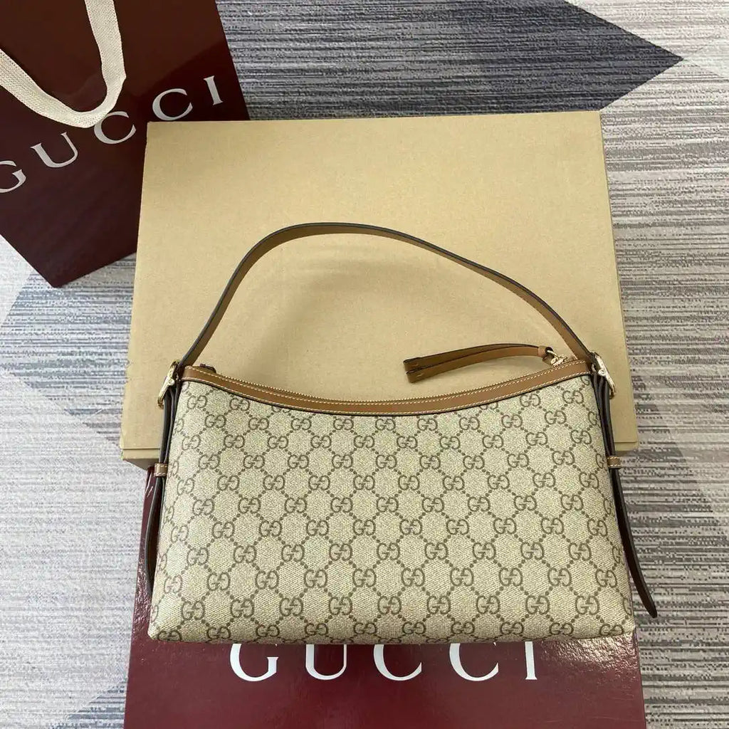 Gucci 847449 GG Emblem medium shoulder bag Beige and dark brown
