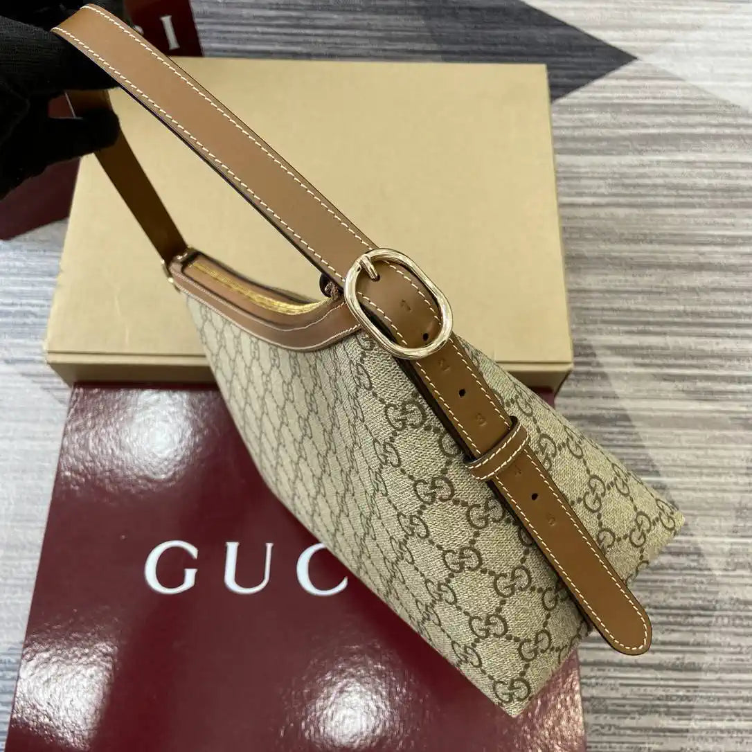 Gucci 847449 GG Emblem medium shoulder bag Beige and dark brown
