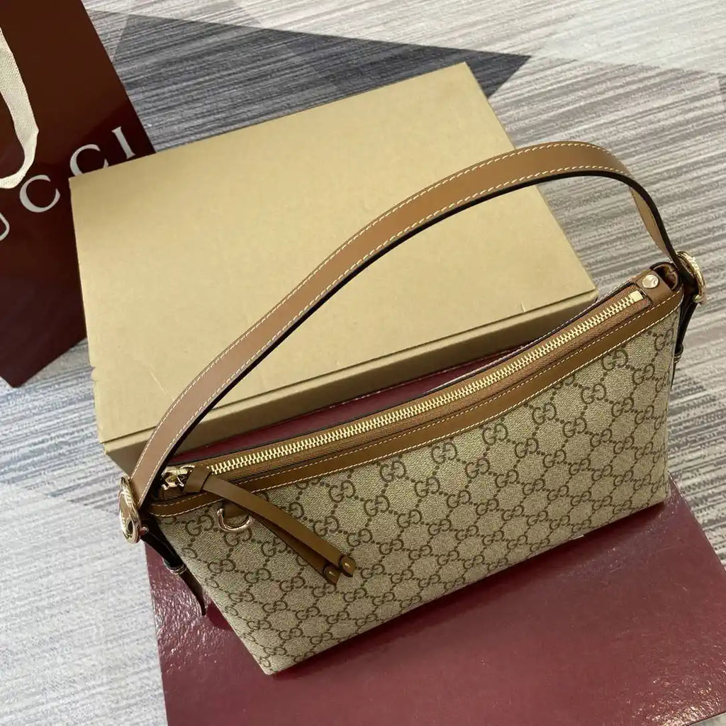 Gucci 847449 GG Emblem medium shoulder bag Beige and dark brown