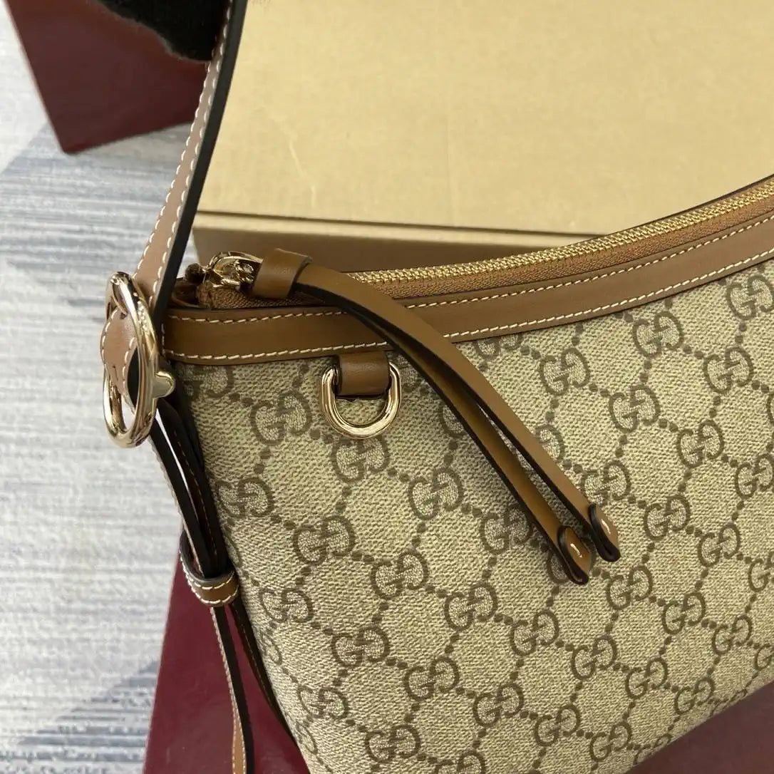 Gucci 847449 GG Emblem medium shoulder bag Beige and dark brown
