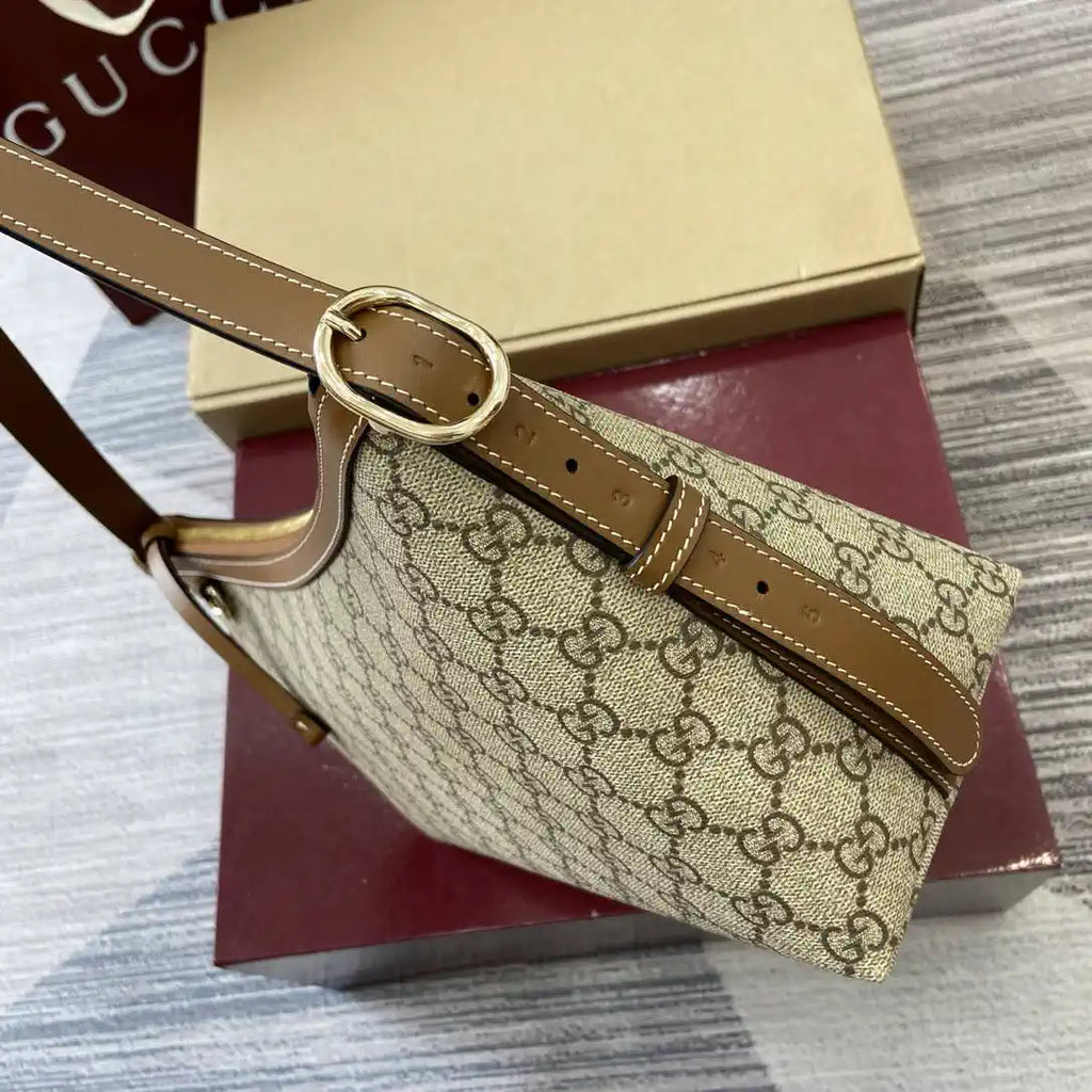Gucci 847449 GG Emblem medium shoulder bag Beige and dark brown