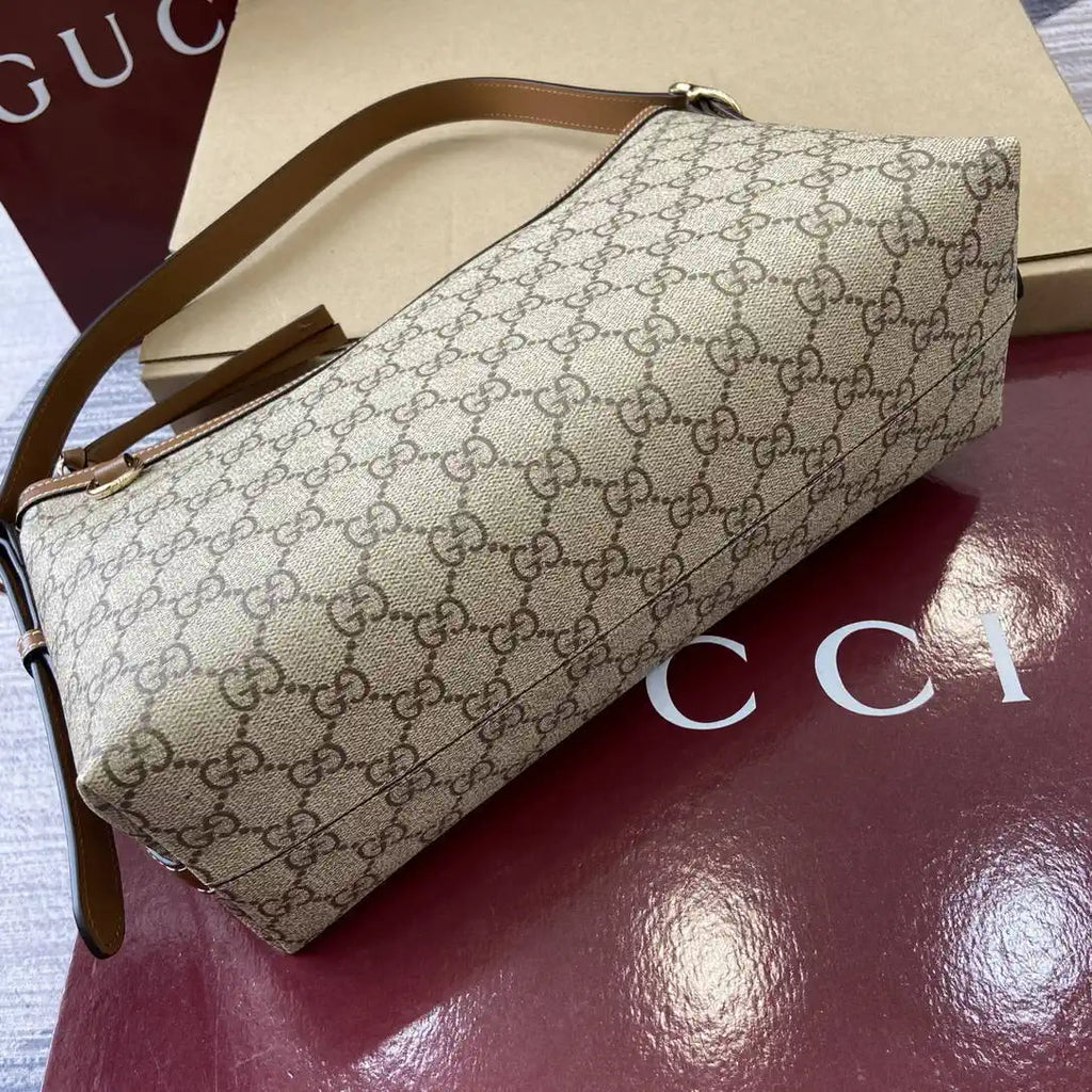 Gucci 847449 GG Emblem medium shoulder bag Beige and dark brown