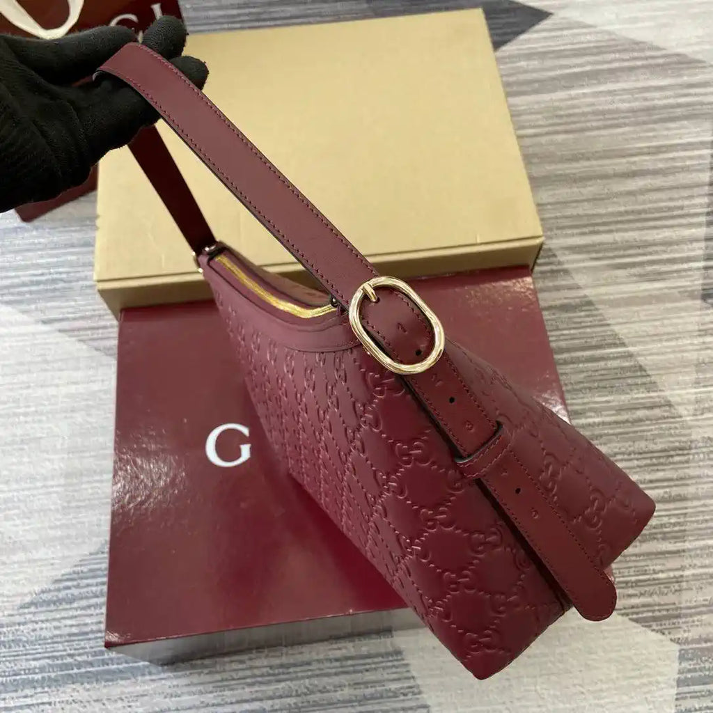 Gucci 847449 GG Emblem medium shoulder bag Rose Red
