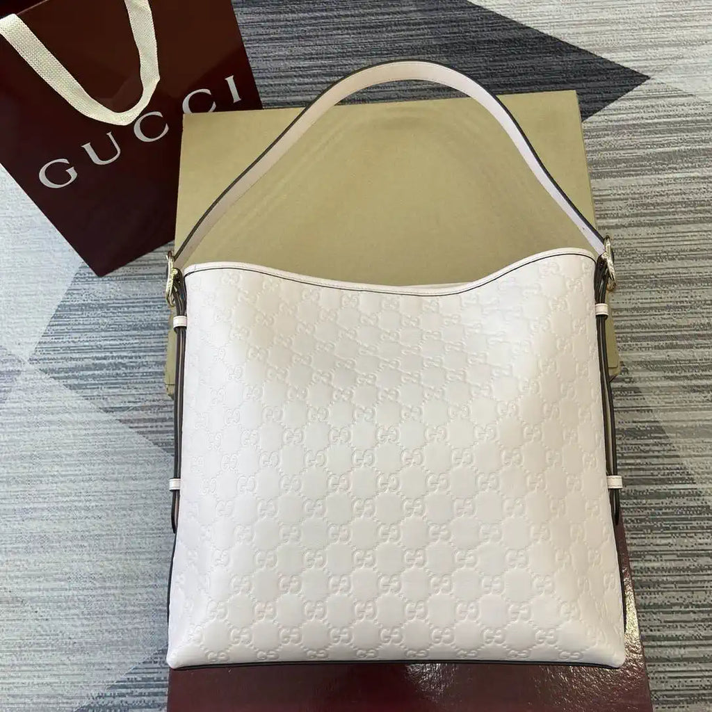 Gucci 847452 GG Emblem medium shoulder bag Light Beige GG leather