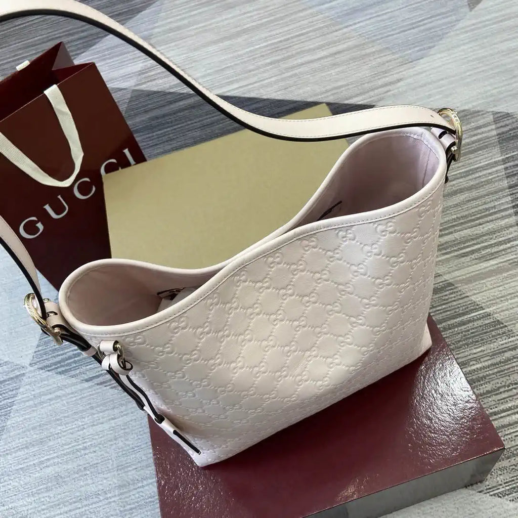 Gucci 847452 GG Emblem medium shoulder bag Light Beige GG leather