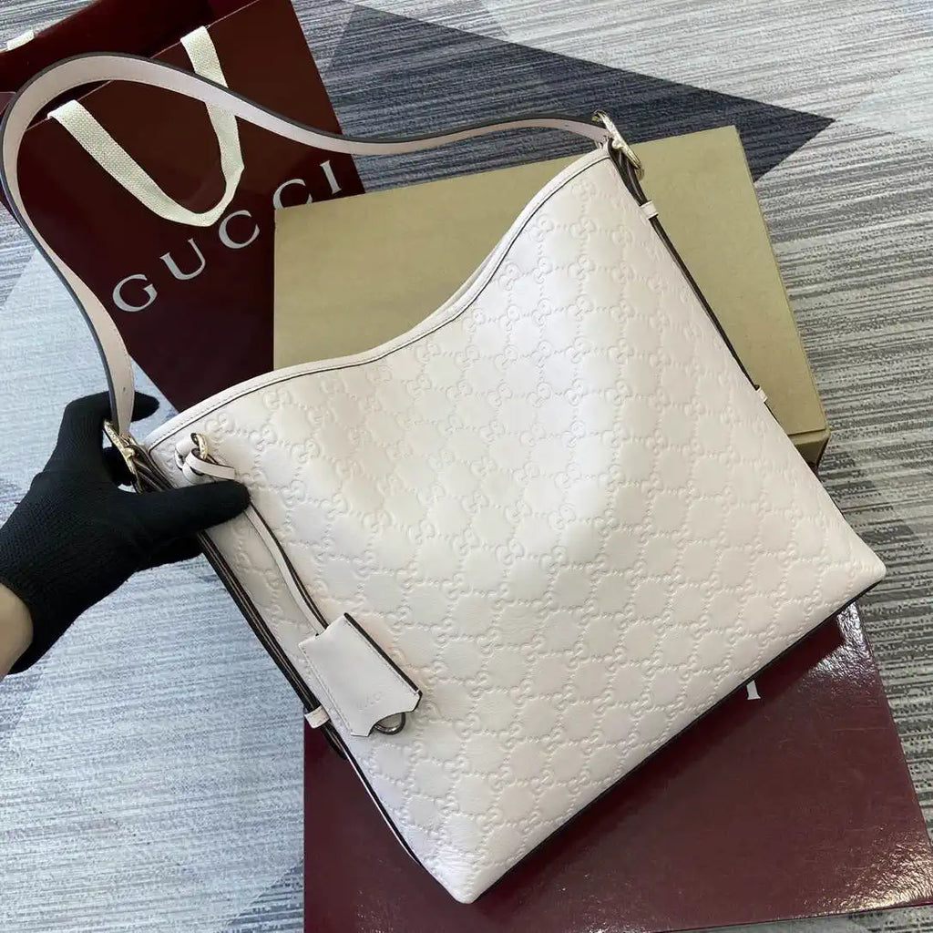 Gucci 847452 GG Emblem medium shoulder bag Light Beige GG leather