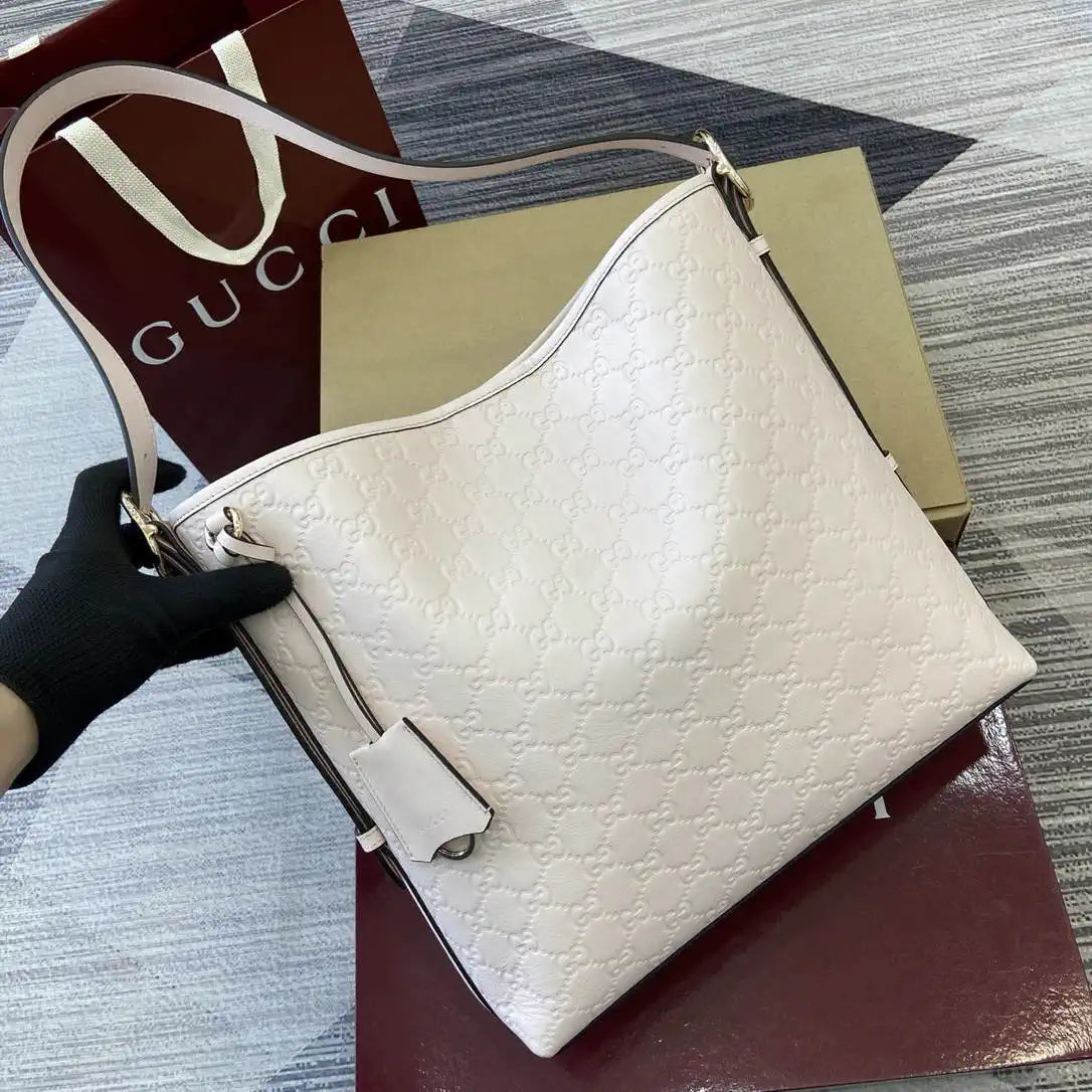 Gucci 847452 GG Emblem medium shoulder bag Light Beige GG leather