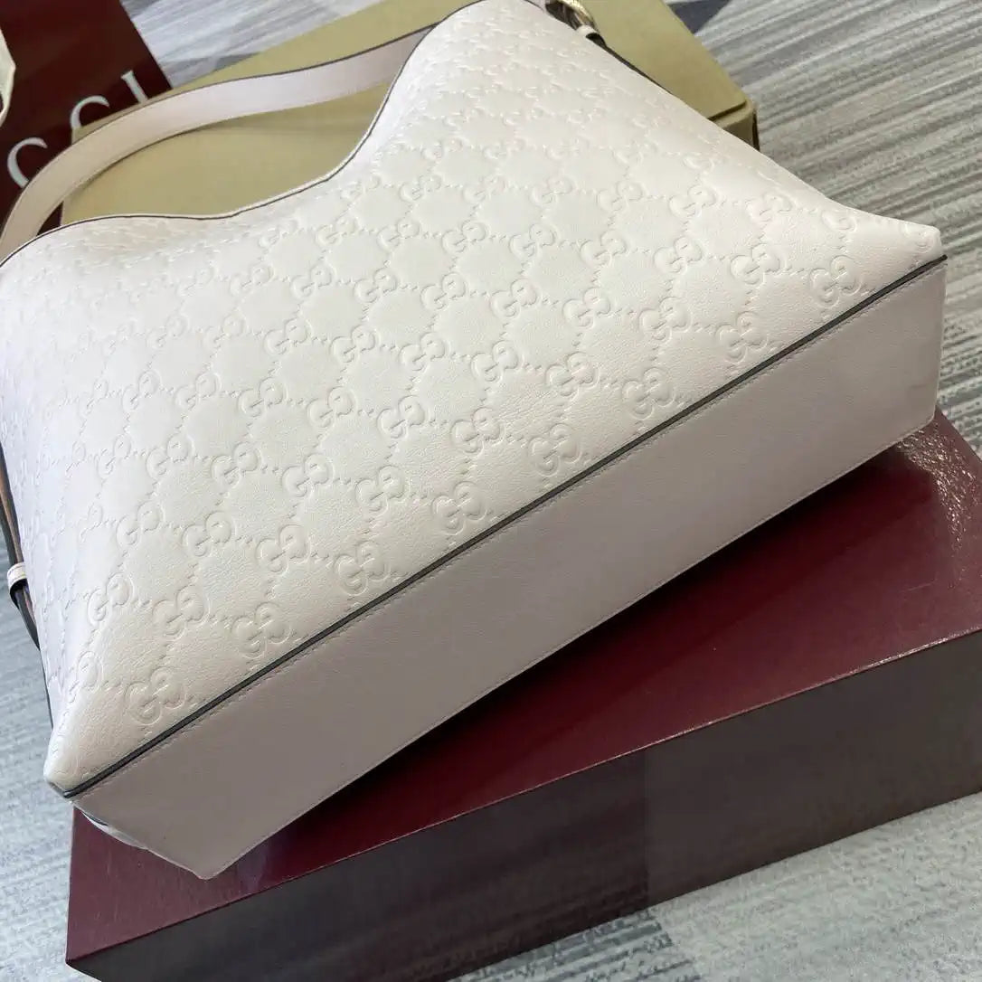 Gucci 847452 GG Emblem medium shoulder bag Light Beige GG leather