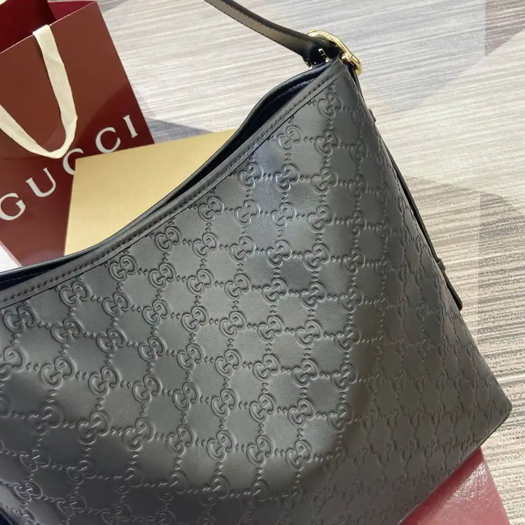 Gucci 847452 GG Emblem medium shoulder bag black GG leather