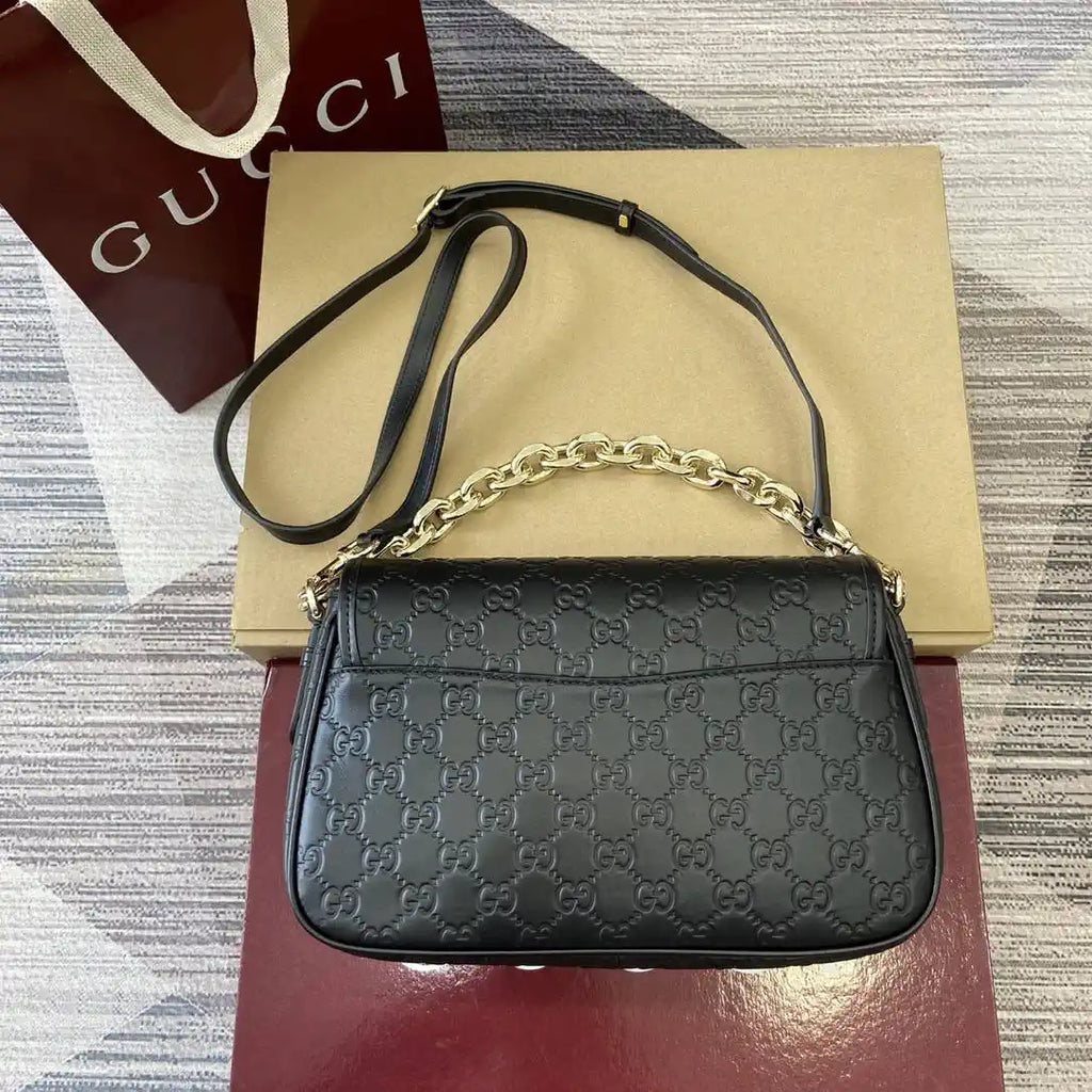 Gucci 848882 GG Emblem medium shoulder bag black GG leather