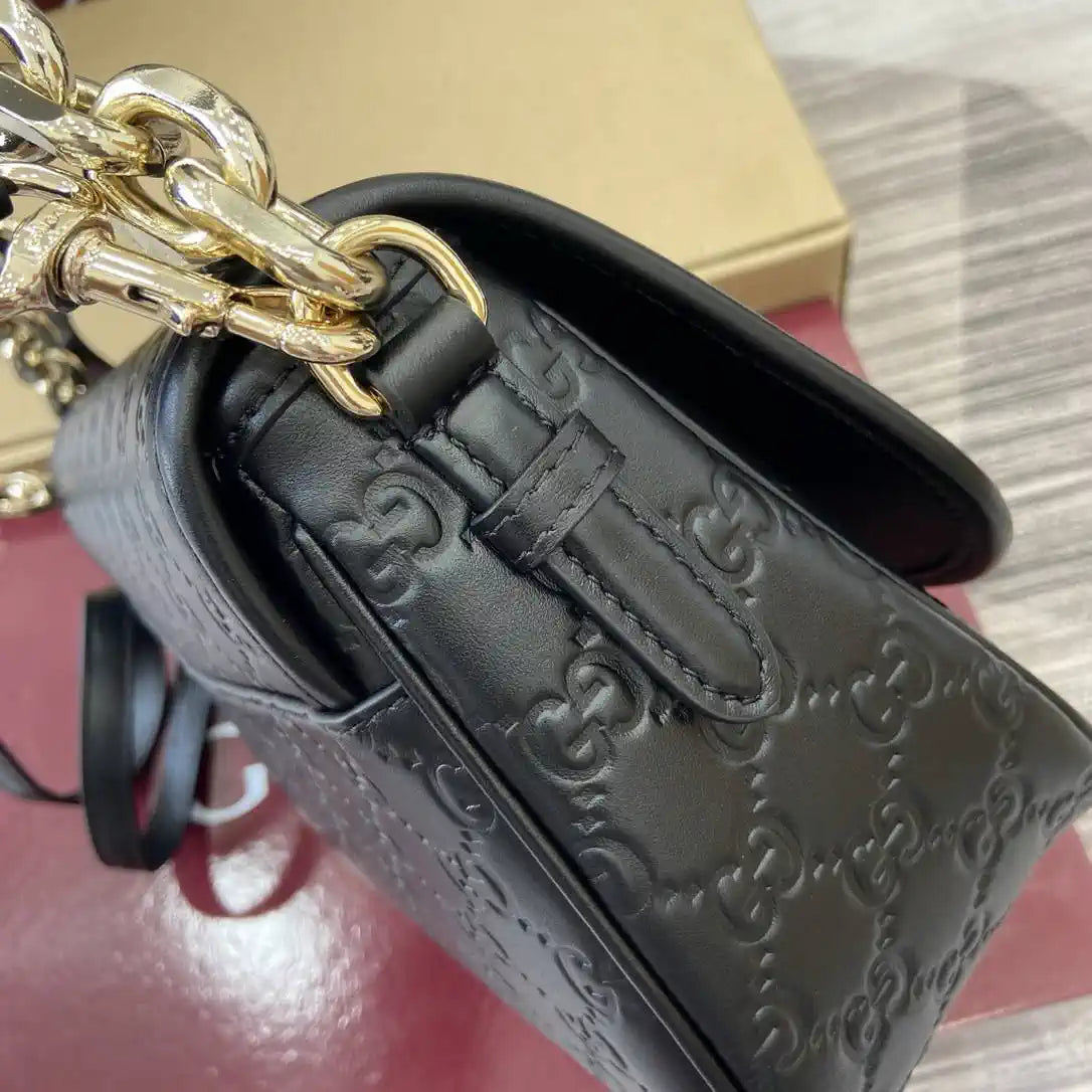 Gucci 848882 GG Emblem medium shoulder bag black GG leather