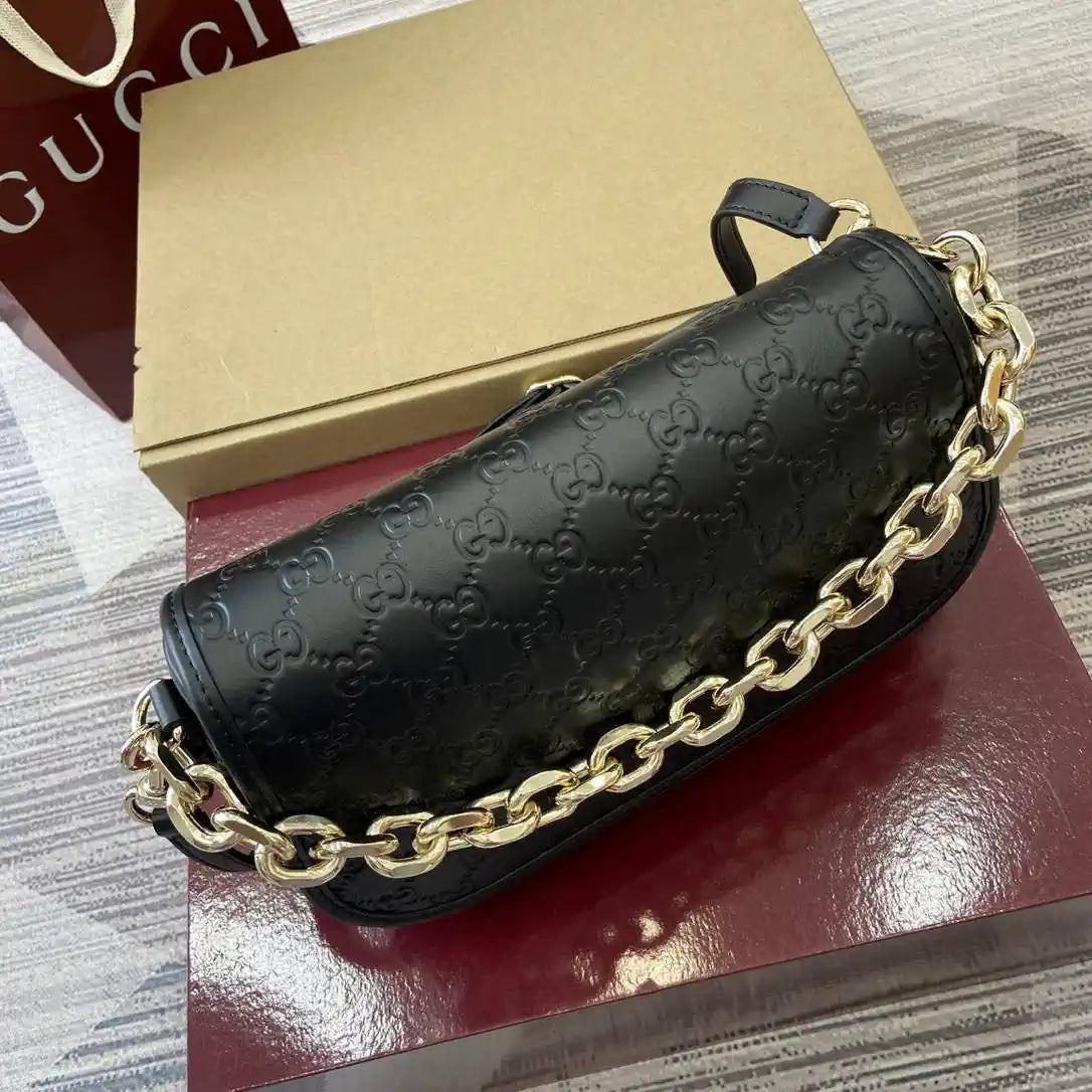 Gucci 848882 GG Emblem medium shoulder bag black GG leather