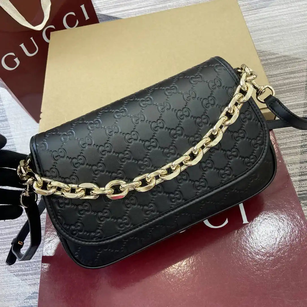 Gucci 848882 GG Emblem medium shoulder bag black GG leather