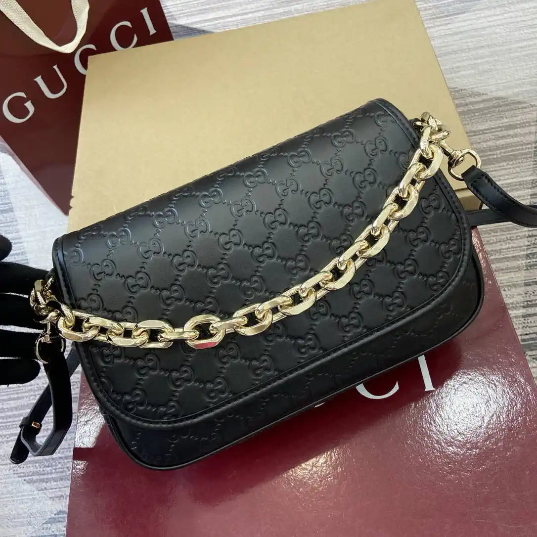 Gucci 848882 GG Emblem medium shoulder bag black GG leather