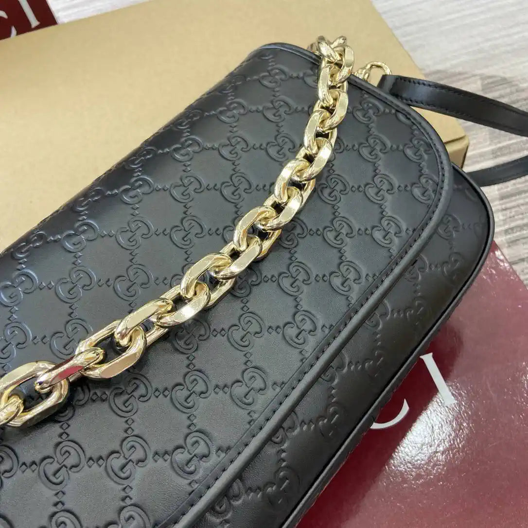 Gucci 848882 GG Emblem medium shoulder bag black GG leather