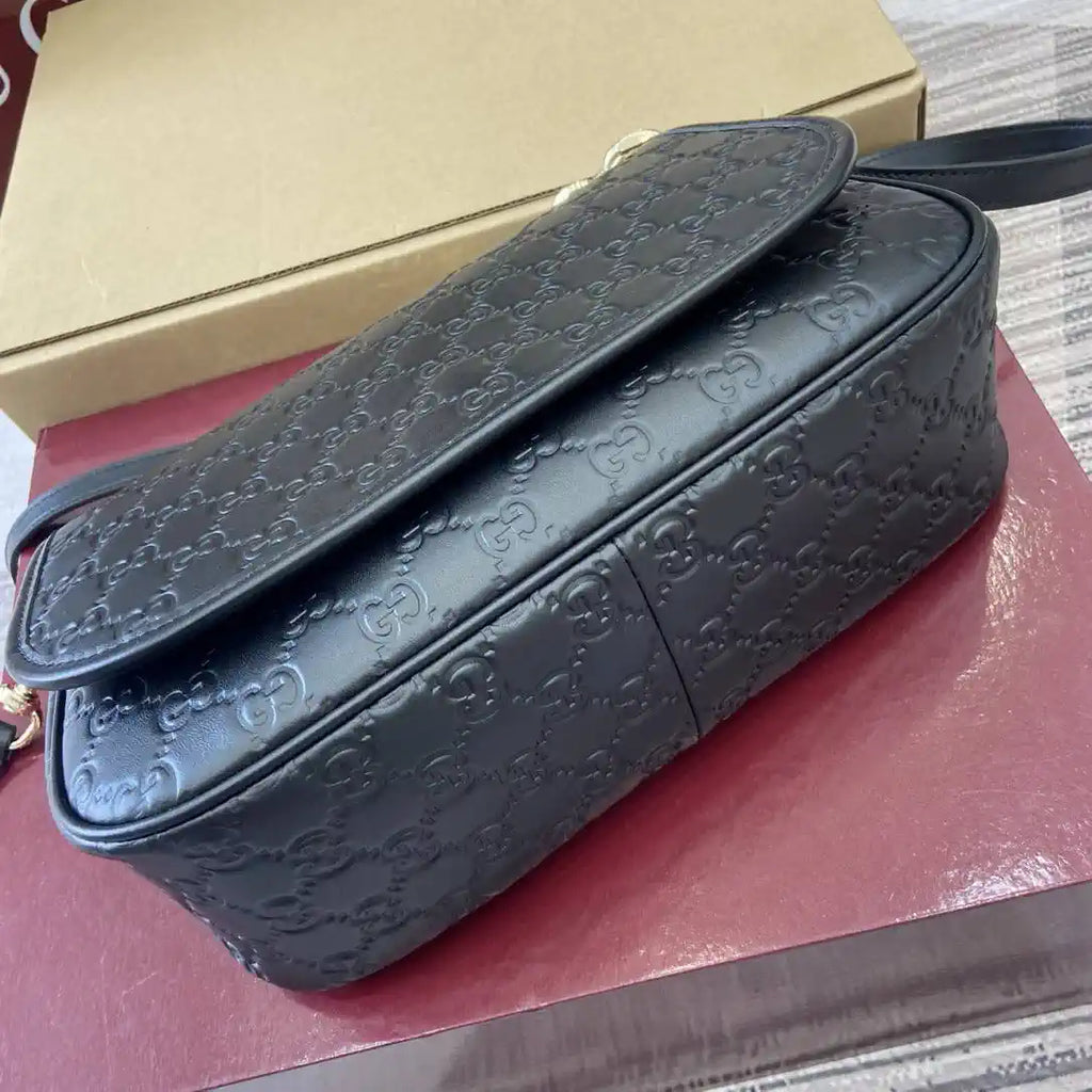 Gucci 848882 GG Emblem medium shoulder bag black GG leather