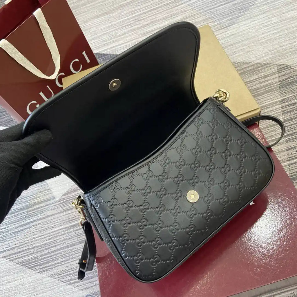 Gucci 848882 GG Emblem medium shoulder bag black GG leather