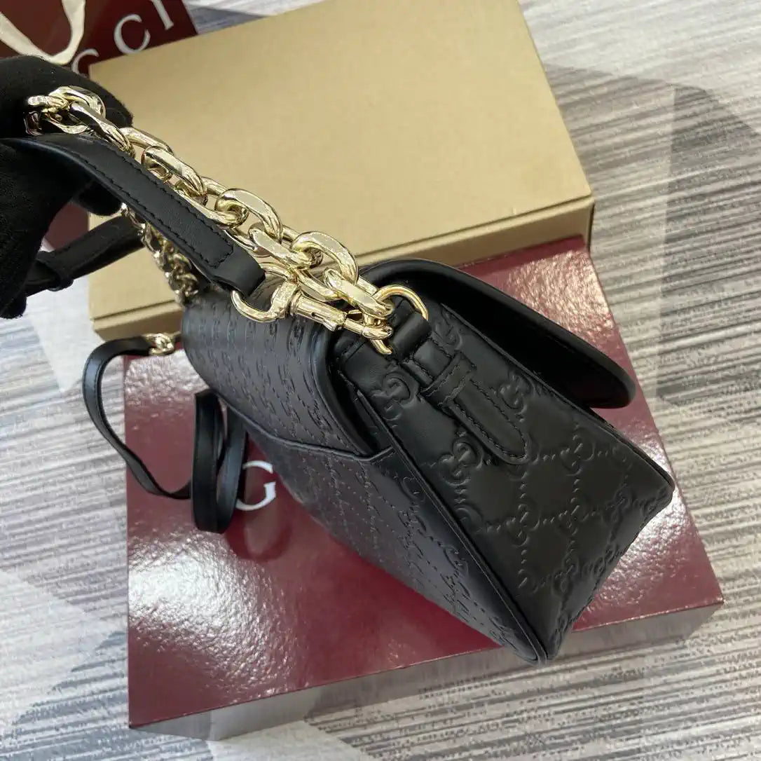 Gucci 848882 GG Emblem medium shoulder bag black GG leather