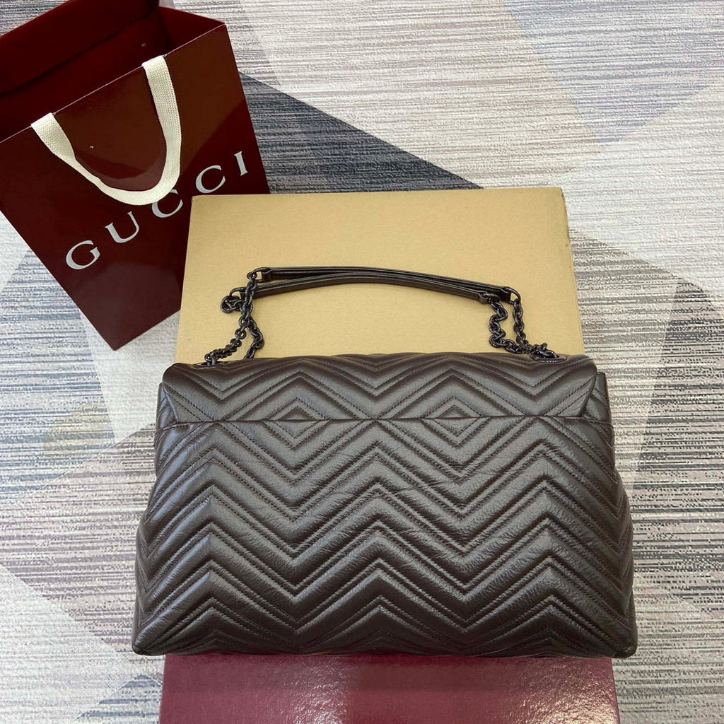 Gucci 850659 GG Marmont Large Shoulder Bag  Dark Brown