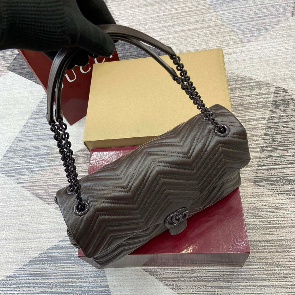 Gucci 850659 GG Marmont Large Shoulder Bag  Dark Brown