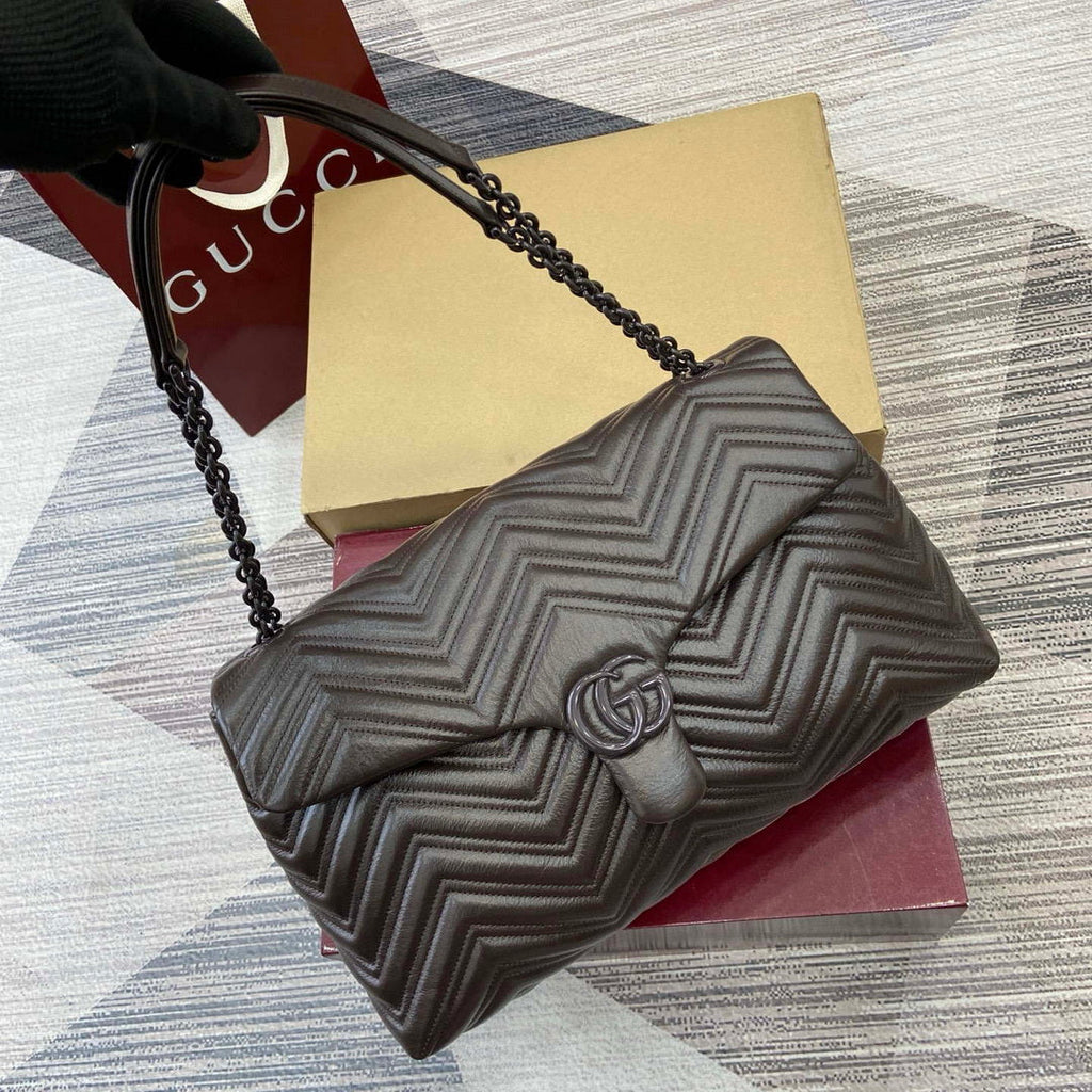Gucci 850659 GG Marmont Large Shoulder Bag  Dark Brown