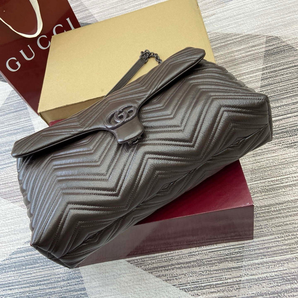 Gucci 850659 GG Marmont Large Shoulder Bag  Dark Brown