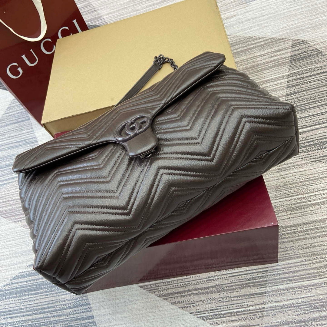 Gucci 850659 GG Marmont Large Shoulder Bag  Dark Brown