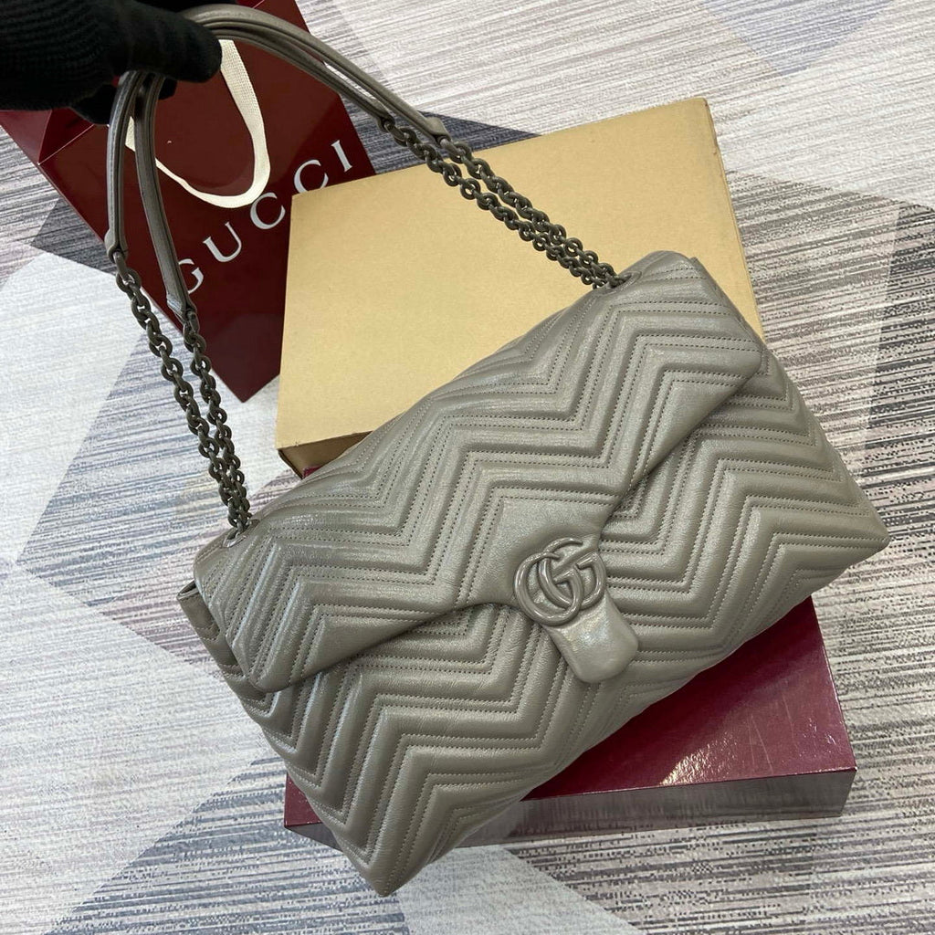 Gucci 850659 GG Marmont Large Shoulder Bag Dusty Grey